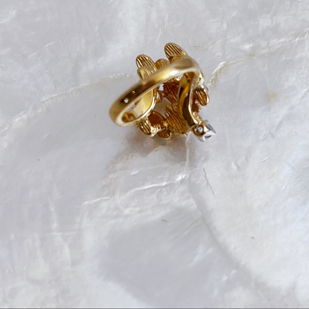 Vintage 18K HGE CZ Abstract Nugget Brutalist Ring Sz 5 Cocktail Statement Ring - Picture 4 of 13